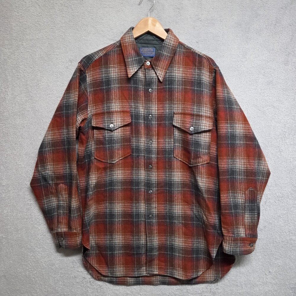 Pendleton Shirt Mens 16 Plaid Wool Flannel Long Sleeve Button Up 70s VTG